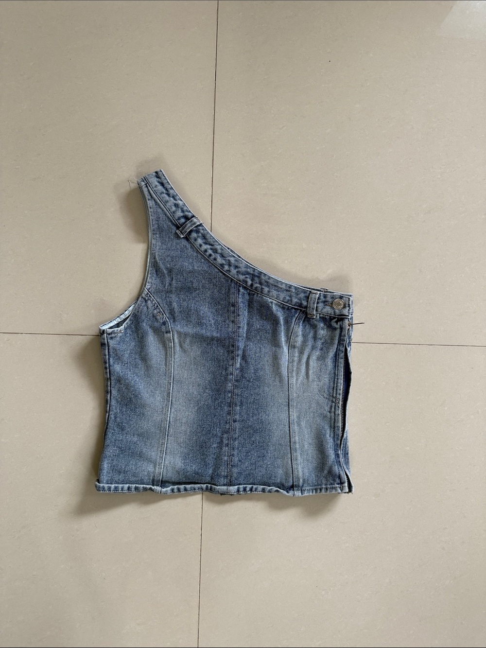 One-Shoulder Denim Tank Top - Blue
